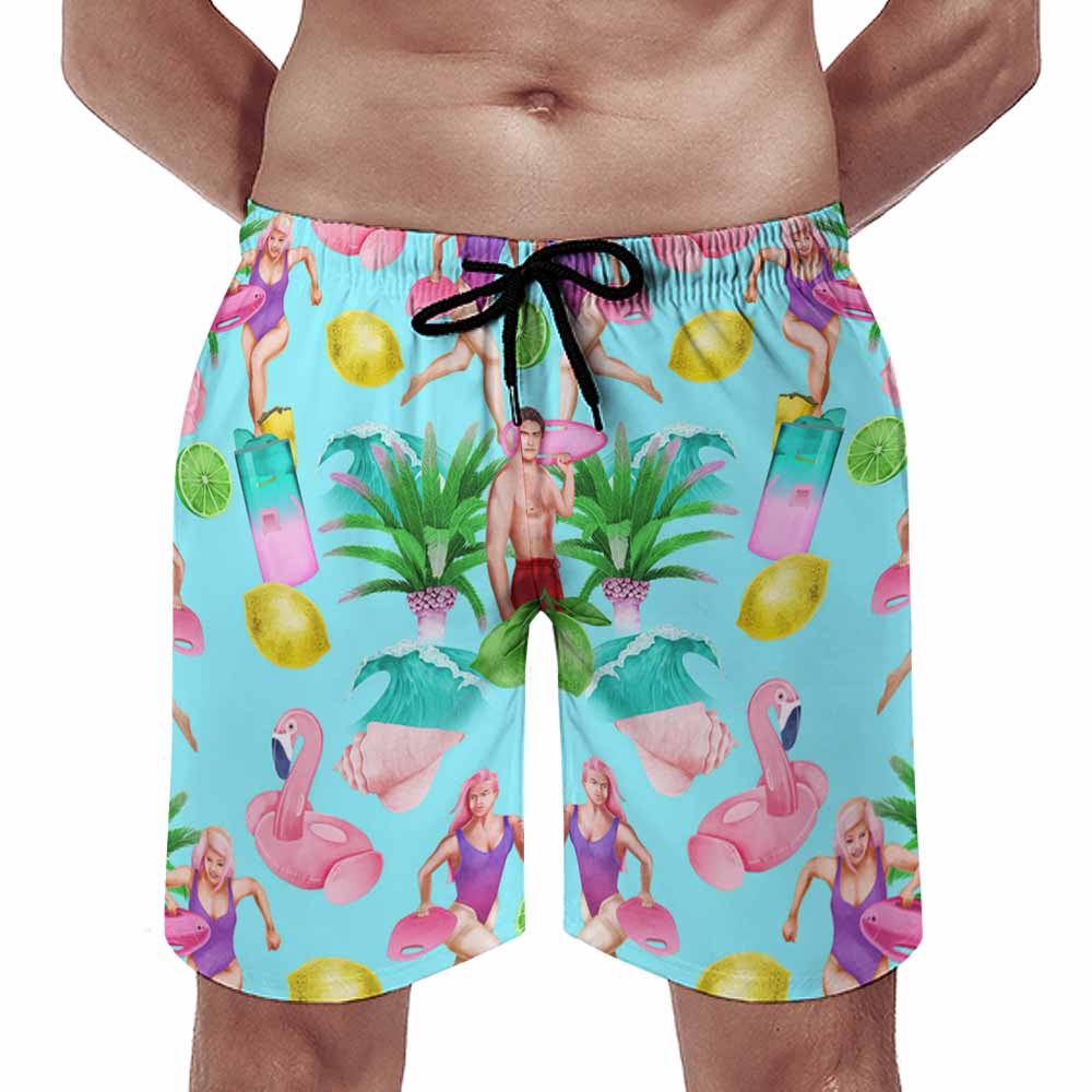 Generisch Short d'été pour hommes plage sport mode voyage polyester couleur cocotier imprimé short, Rose, L Generisch Short d'été pour hommes plage sport mode voyage polyester couleur cocotier imprimé short, Rose, L