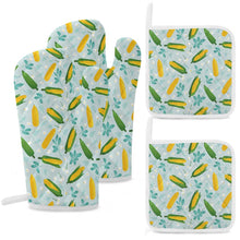 Charger l'image dans la galerie, Ensemble de mitaines de four (ensemble de quatre pièces) de cuisine personnalisé avec texte logo photo motif