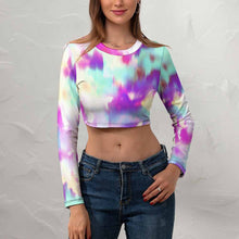 Charger l'image dans la galerie, Haut court Crop top à manches longues femme personnalisé avec photo logo motif texte (impression d'image unique)