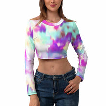 Charger l'image dans la galerie, Haut court Crop top à manches longues femme personnalisé avec photo logo motif texte (impression d'image unique)