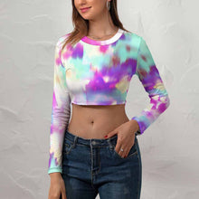Charger l'image dans la galerie, Haut court Crop top à manches longues femme personnalisé avec photo logo motif texte (impression d'image unique)
