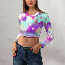 Charger l'image dans la galerie, Haut court Crop top à manches longues femme personnalisé avec photo logo motif texte (impression d'image unique)