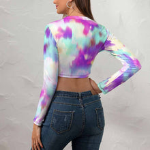 Charger l'image dans la galerie, Haut court Crop top à manches longues femme personnalisé avec photo logo motif texte (impression d'image unique)