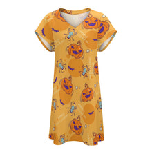 Charger l'image dans la galerie, Robe t-shirt élégante robe à manches courtes femme longueur genou avec col en V NZ2202046 personnalisés avec photo logo ou texte