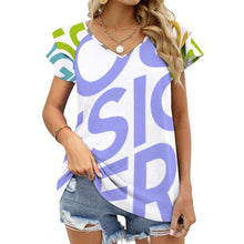 Charger l'image dans la galerie, T-shirt tee shirt col v femme / blouse volants manches courtes BUT personnalisé avec photo logo texte motif (impression des multi-images)