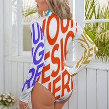 Charger l'image dans la galerie, Combinaison body stringbody maillot en col montant à manches longues femme NZ056 personnalisé avec photo logo motif texte (impression des multi-images)