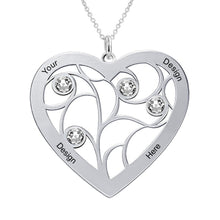 Charger l'image dans la galerie, Collier d'arbre généalogique chaîne d'arbre de vie en cœur X0003 en argent sterling 925 gravure personnalisé avec prénom texte
