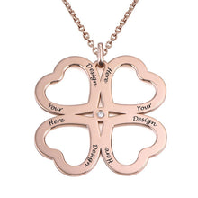 Charger l'image dans la galerie, Collier trèfle à quatre feuilles en argent 925 plaqué or / or rose X0023 gravure personnalisé avec prénom