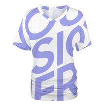 Charger l'image dans la galerie, T-shirt tee shirt col v femme / top fronce BHT personnalisé avec photo logo texte motif (impression d'image unique)