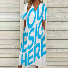 Charger l'image dans la galerie, Robe chemise longue décontractée à manches courtes et col en V avec poches pour femmes BYQ personnalisée avec photo prénom motif texte (impression d'image unique)