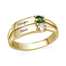 Charger l'image dans la galerie, Bague double en argent sterling 925 pour femme avec zircon cubique J0011 gravée avec lettres nom texte