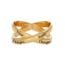 Charger l'image dans la galerie, Croix Bague / X Anneau / Double Anneaux De Cuivre pour Femmes Hommes Gravure Personnalisée avec Texte Nom Lettres