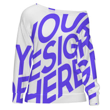 Charger l'image dans la galerie, Sweat-shirt pour femme haut à épaules inclinées ZQ personnalisé avec photo texte prénom (conception une image)