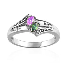 Charger l'image dans la galerie, Bague "Birthstone" en argent sterling 925 femme gravé personnalisée avec prénom texte