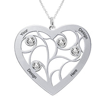Charger l'image dans la galerie, Collier d'arbre généalogique chaîne d'arbre de vie en cœur X0003 en argent sterling 925 gravure personnalisé avec prénom texte
