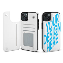 Charger l'image dans la galerie, Coque de protection en cuir TPU pour iPhone 15 Plus Pro Max avec fente pour carte fonction support étui pliable personnalisé avec photo texte prénom