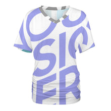 Charger l'image dans la galerie, Impression des multi-images T-shirt col v femme / top fronce BHT personnalisé avec photo logo texte motif