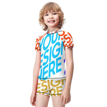 Charger l'image dans la galerie, Maillot de bain deux pièces à manches courtes avec short pour garçon BT002 personnalisé avec photo motif texte (conception multi-images)