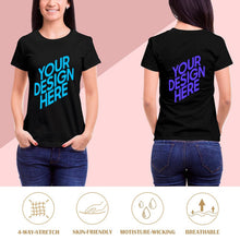 Charger l'image dans la galerie, T shirt tee shirt à manche courte et col rond 100% coton pour femme personnalisé avec photo logo et texte (Impression recto-verso)