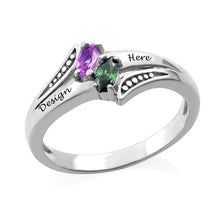 Charger l'image dans la galerie, Bague "Birthstone" en argent sterling 925 femme gravé personnalisée avec prénom texte