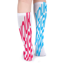 Charger l'image dans la galerie, Chaussettes longues respirantes pour femmes / hommes personnalisé avec logo texte photo (conception multi-images)