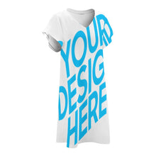 Charger l'image dans la galerie, Robe t-shirt élégante robe à manches courtes femme longueur genou avec col en V NZ2202046 personnalisés avec photo logo ou texte