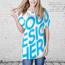 Charger l'image dans la galerie, Robe t-shirt longue à col rond pour femmes AQT à impression d'image unique Personnaliser avec le logo de texte de motif de photos