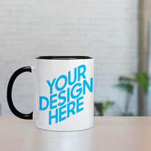 Charger l'image dans la galerie, Mug avec intérieur et poignée noir / Tasse en porcelaine personnalisé avec photo logo texte motif