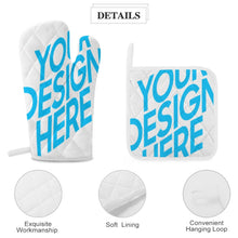 Charger l'image dans la galerie, Ensemble de mitaines de four (ensemble de quatre pièces) de cuisine personnalisé avec texte logo photo motif