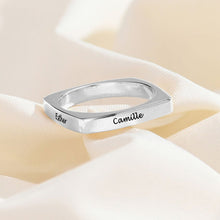 Charger l'image dans la galerie, Bague carrée "Square Ring" en argent sterling 925 pour femmes hommes J0014 personnalisée gravée avec prénom texte lettres