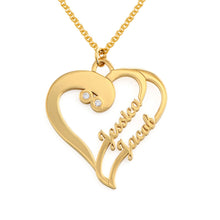 Charger l'image dans la galerie, Collier coeur deux avec diamant X0019 en argent sterling gravure personnalisé avec deux prénoms