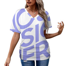 Charger l'image dans la galerie, T-shirt tee shirt col v femme / top fronce BHT personnalisé avec photo logo texte motif (impression d'image unique)