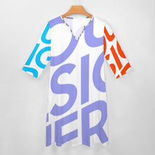 Charger l'image dans la galerie, Robe col v manche 3/4 femme avec poches BNQ personnalisée avec motif logo photo texte (impression des multi-images)