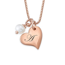 Charger l'image dans la galerie, Collier avec Pendentif Coeur Gravé et Perle X0094 pour femme gravure personnalisé avec prénom texte