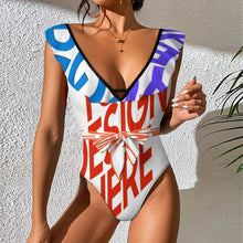 Charger l'image dans la galerie, Nouvelle collection 2024 Maillot de bain une pièce pour femmes SDS2003 col en V à volants personnalisée avec prénom motif texte (conception multi-images)