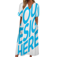 Charger l'image dans la galerie, Robe chemise longue décontractée à manches courtes et col en V avec poches pour femmes BYQ personnalisée avec photo prénom motif texte (impression d'image unique)