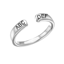 Charger l'image dans la galerie, Bague ouverte J0029 femme personnalisée avec gravure des lettres prénom texte