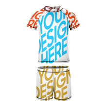 Charger l'image dans la galerie, Maillot de bain deux pièces à manches courtes avec short pour garçon BT002 personnalisé avec photo motif texte (conception multi-images)