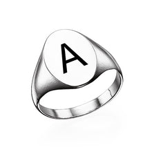 Charger l'image dans la galerie, Bague de sceau ovale gravée prénom personnalisée Chevalière initiale avec texte nom