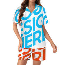 Charger l'image dans la galerie, Ensemble pyjama femme 2 pièces en soie boutonné à manches courtes personnalisé avec photo texte prénom (conception une image)