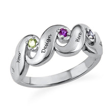 Charger l'image dans la galerie, Bague visage spirale J0010 en argent sterling 925 avec zircon cubique pour femme personnalisée gravé avec lettres prénom texte