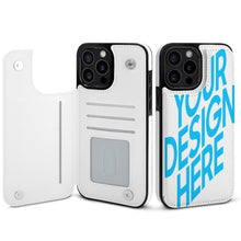 Charger l'image dans la galerie, Coque de protection en cuir TPU pour iPhone 15 Plus Pro Max avec fente pour carte fonction support étui pliable personnalisé avec photo texte prénom