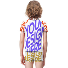 Charger l'image dans la galerie, Maillot de bain deux pièces à manches courtes avec short pour garçon BT002 personnalisé avec photo motif texte (conception multi-images)