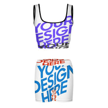 Charger l'image dans la galerie, Ensemble de survêtement de yoga de haute qualité avec haut court et short 2 pièces YJ052 personnalisé avec texte de motif photo (conception multi-images)