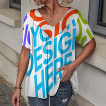 Charger l'image dans la galerie, Impression des multi-images T-shirt à manches courtes à col en V femme BDT personnalisé avec photo logo texte motif