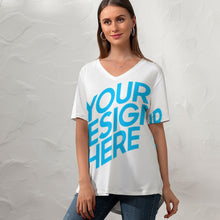 Charger l'image dans la galerie, Chemise à Manches courtes T-shirt Col en V Ample Femme NZ109 impression personnalisé avec texte photo logo motif