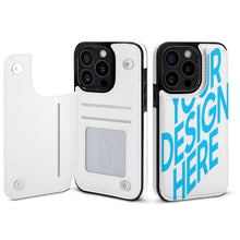 Charger l'image dans la galerie, Coque de protection en cuir TPU pour iPhone 15 Plus Pro Max avec fente pour carte fonction support étui pliable personnalisé avec photo texte prénom