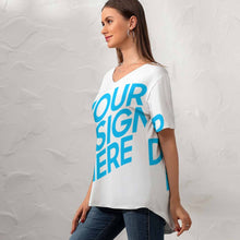 Charger l'image dans la galerie, Chemise à Manches courtes T-shirt Col en V Ample Femme NZ109 impression personnalisé avec texte photo logo motif