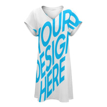 Charger l'image dans la galerie, Robe t-shirt élégante robe à manches courtes femme longueur genou avec col en V NZ2202046 personnalisés avec photo logo ou texte