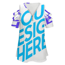 Charger l'image dans la galerie, Tee shirt avec fermeture éclair hors épaule femme sexy BE personnalisé avec photo motif logo texte (impression des multi-images)